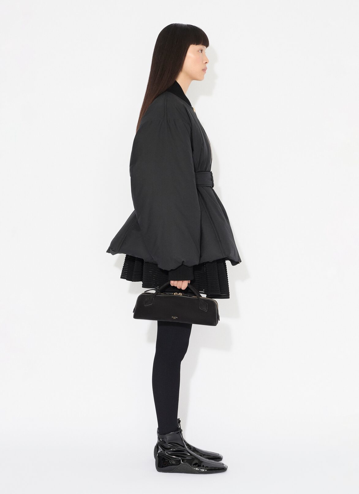 COTTON BELTED BOMBER JACKET ALAÏA BLACK COTTON BELTED BOMBER JACKET